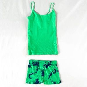 Seamless green/navy blue tie dye dancewear set